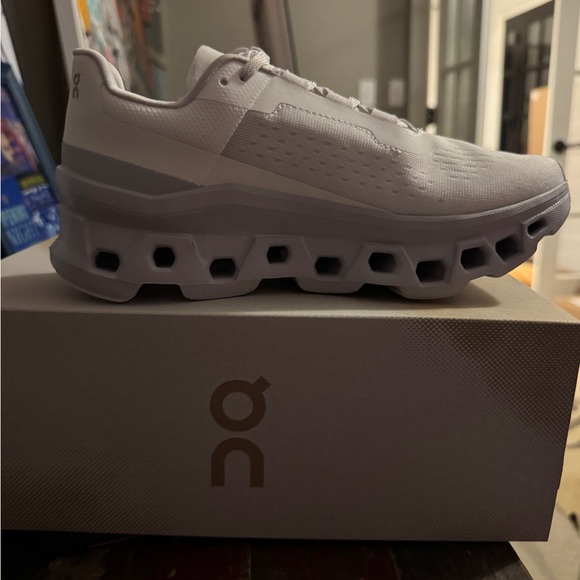 ON Women's Cloudmonster Athletic Shoes - White and Glacier - Picture 6 of 6